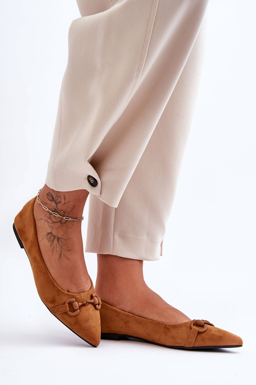 Decorated Suede Ballet Flats Brown Noldaia