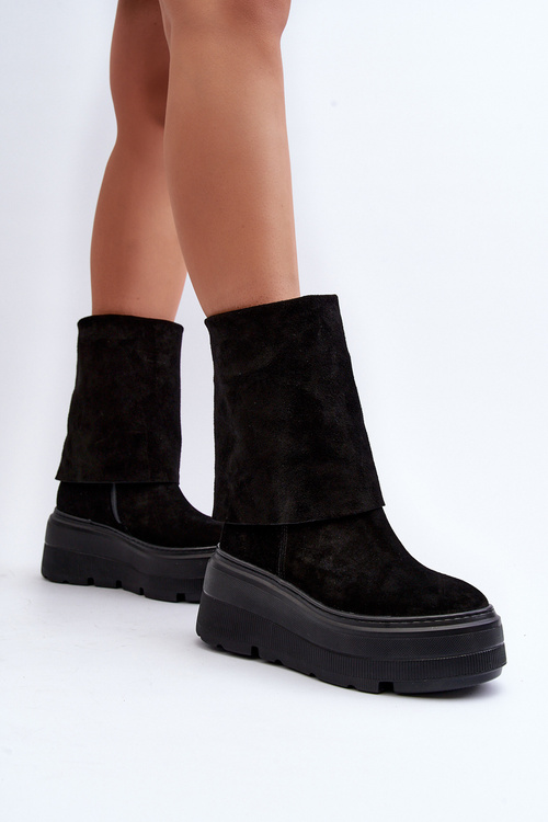 Zazoo 3410 Zamszowe Damskie Botki Masywna Platforma Czarne