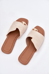 Flat Women's Slippers With Golden Detail Beige Ebilina