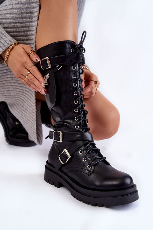 Women's high boots with a kidney with a zipper Black Joelle