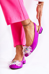 Suede Ballerinas On High Heels With Decoration Dark Pink Elena