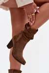 Women's Block Heel Ankle Boots with Gathering Brown Jovessa