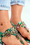 Women's Sandals Elegant Flip-flops With Crystals Green Under Control