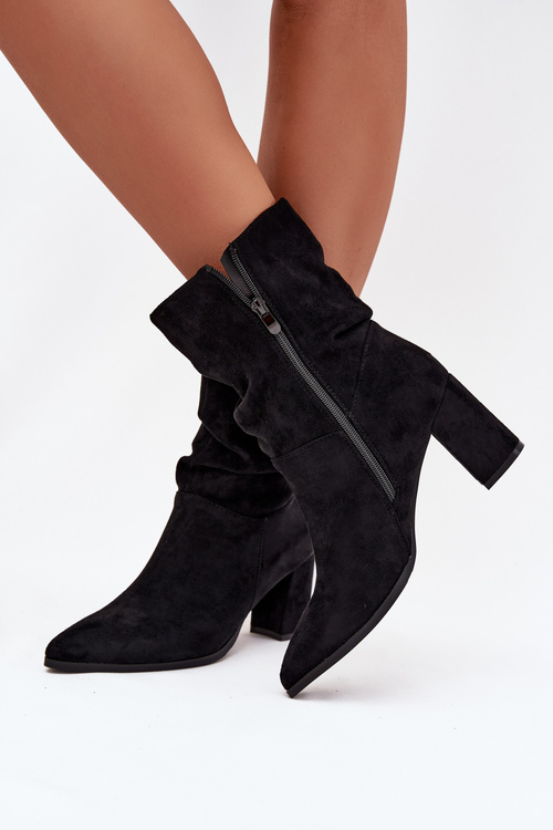 Women's Ankle Boots with Ruching Heeled Warm Black Amelise