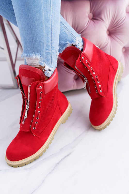 Lu Boo Women's Red Suede Timbers Trappers Zippers Nancy