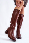 Women's Leather Boots On A Heel Brown Bremo