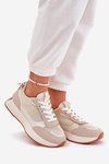 Ladies Sports Shoes With Mesh On Platform Beige Poova