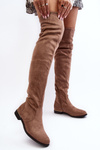 Women's Over-the-Knee Boots on a Flat Heel Beige Bikka