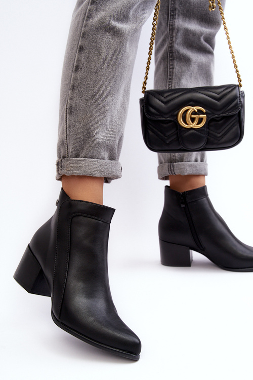Leather Ankle Boots With Low Heel Black Cidi