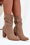 Women's Block Heel Ankle Boots with Ruching Beige Jovessa