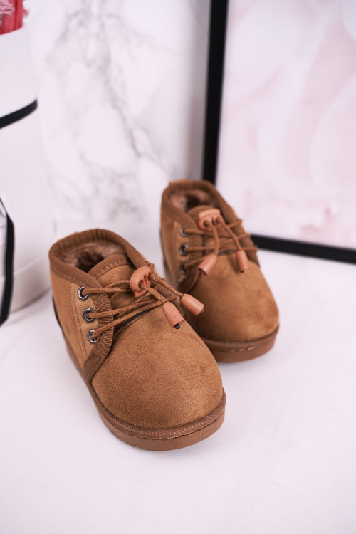 Children's Lace-up Snow Boots Insulated With Fur Brown Hunter