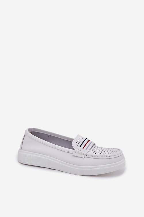 Ladies Leather Moccasins White Dovema