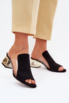 Ladies Slippers On Golden Heel Black Tessira