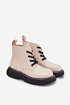 Insulated Women's Platform Boots Lace-up Light Beige Harmine