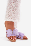 Ladies Flat Heeled Slippers With Tulle Bow Purple Tanira