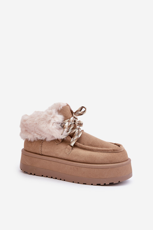 Low women's snow boots on a platform with fur dark beige Neathren