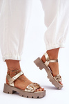 Women's Leather Sandals With Embellishment Gold Emori