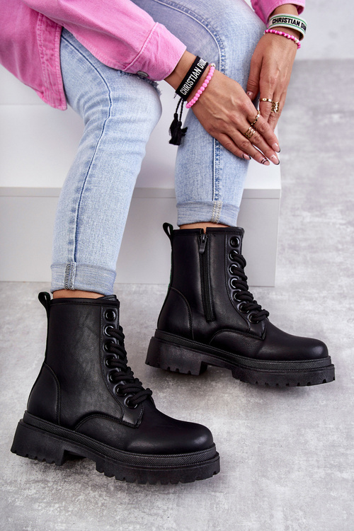 Women's Leather Boots Workers Light Black Denila