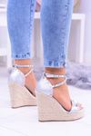 Women's Silver Studded Sandals Jetted Espadrilles Mariko