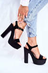 Wysokie Czarne Sandały na Słupku Platforma HighShoes