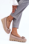 Leather Platform Ballet Flats with Ornament Beige Lewski 3384