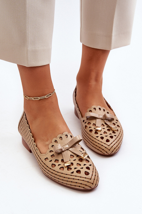 Women's Beige Ballerina Flats with Bow Nestavia