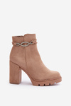 Women's Heeled Boots Eco Suede With Decorative Strap Beige Maivone