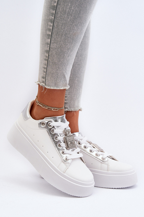 Sneakersy Damskie Z Ozdobą Białe Celedria LA279P
