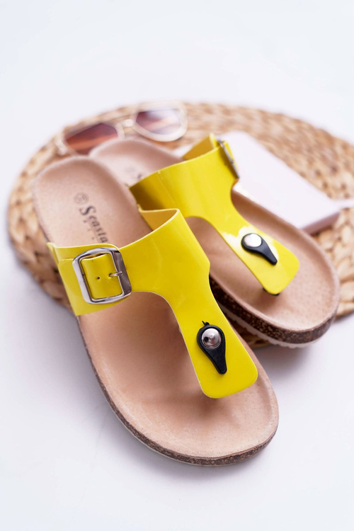Women's Cork Flip Flops Lacquered Yellow Palette