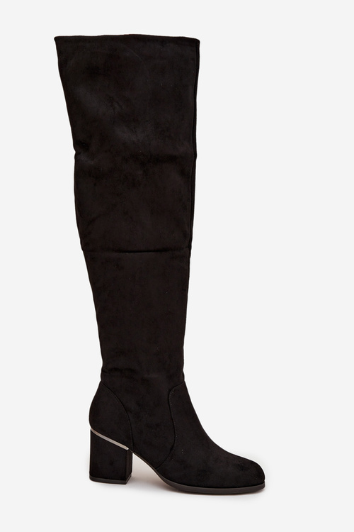 Women's Knee-high Boots on Block Heel Made of Eco Suede Black Zaretta