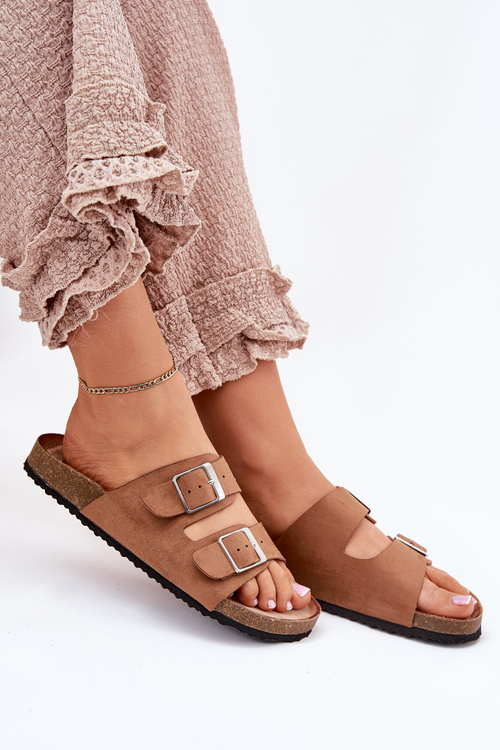 Women's Cork Platform Slippers with Buckles Camel Evisolla