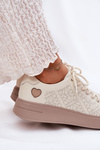 Women's Leather Sneakers On Platform Vinceza 88018 Beige