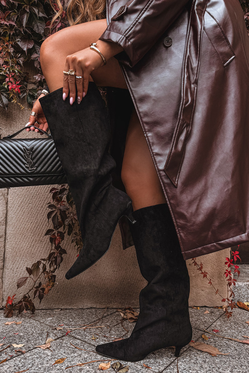 Damskie Kozaki Eko Zamszowe Na Obcasie Czarne Pheona