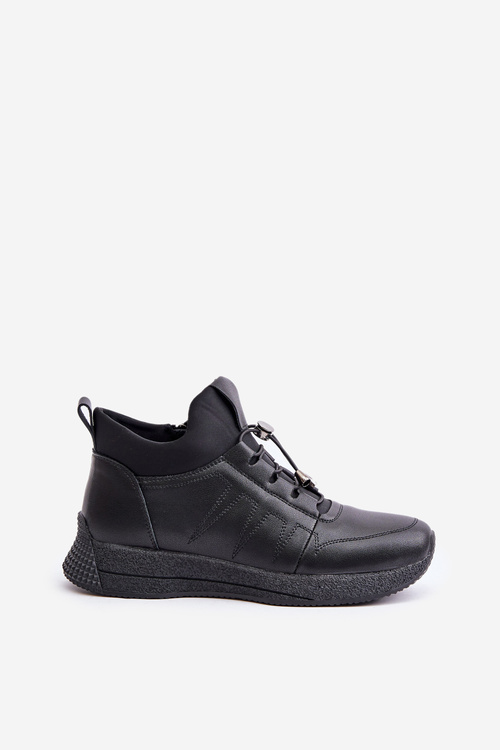 Warm Sports Leather Shoes With Zipper Black Artiker 55C0041