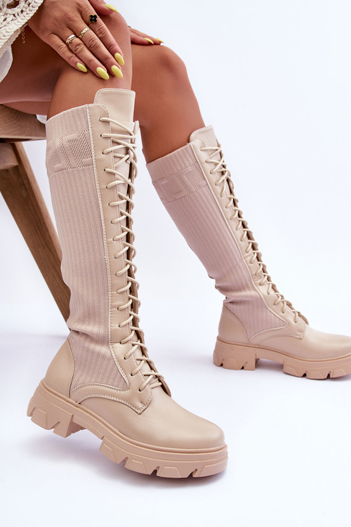 Flat Heel Boots with Sock Beige Itona