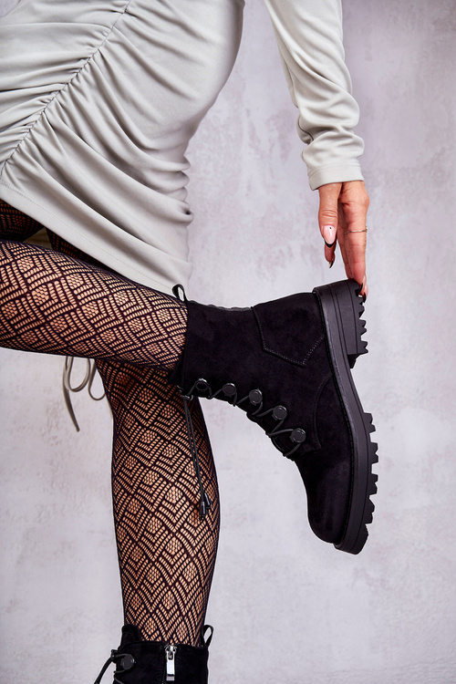 Women's Suede Warm Boots With Ribbed Black Helia