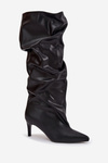 Women's High Heel Ankle Boots Slip-On With Gathering Black Rosivine