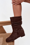 Ocieplane Botki Z Naturalnego Zamszu Marszczone Czekoladowe Maciejka K7211-02