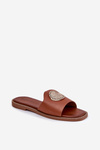 Eco Leather Slippers On Flat Heel With Decoration Camel Tatereia