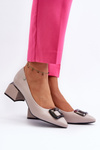 Women's Court Shoes with Block Heel and Grey Decoration Sarala