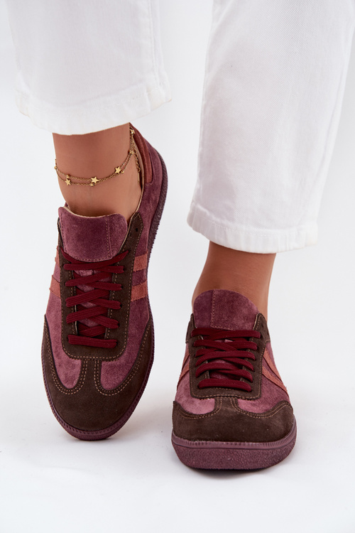 Zazoo N1068 Suede Low Women's Sneakers Burgundy