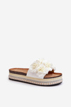 Women's Platform Sandals Adorned with Flowers White Nodina