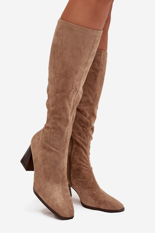 Women's Low Heel Boots with Stitching Beige Celandine