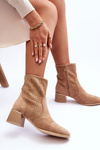 Suede Mesh Boots On Heel Dark Beige Pearls