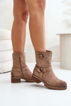 Womens Low Heel Boots With Buckles Dark Beige Zudra