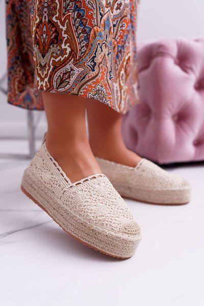 Women's Lace Espadrilles Beige Platform Desante