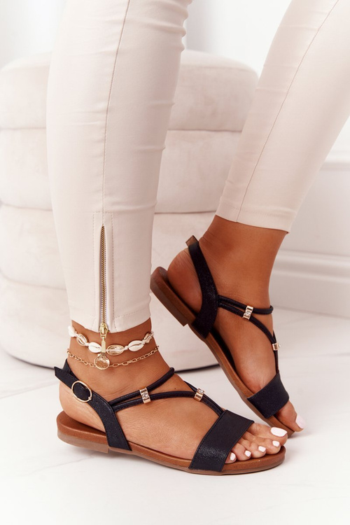 Leather Sandals With Black Cubic Zirconia Melly
