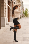 Women's Leather Boots on Heel with Buckle Black Bordda