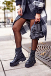 Women's Biker Lace-up Boots Sock Black My Need