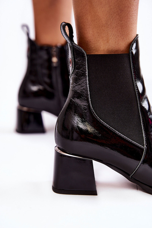 Women's Lacquered Boots On Heel Black Berit